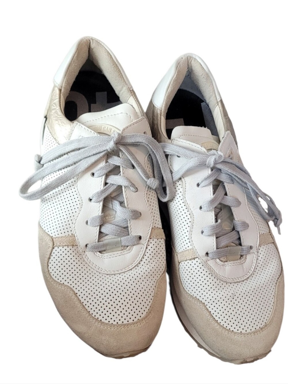 P448 Cancun Task White & Taupe Perforated Leather Women's Sneakers SZ 40/US 9.5